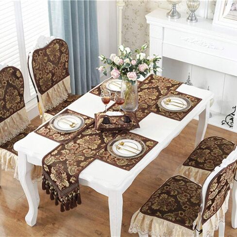 vctops Vintage Luxury Jacquard Damask Floral Table Runners Tea Table Decoration with Multi-Tassels 13"x117" Coffee in Kuwait