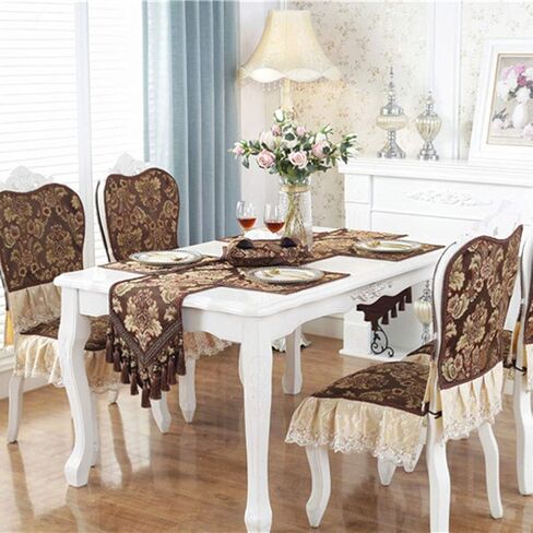 vctops Vintage Luxury Jacquard Damask Floral Table Runners Tea Table Decoration with Multi-Tassels 13"x117" Coffee in Kuwait