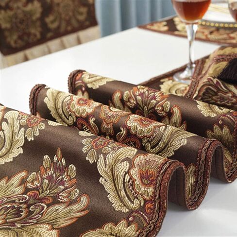 vctops Vintage Luxury Jacquard Damask Floral Table Runners Tea Table Decoration with Multi-Tassels 13"x117" Coffee in Kuwait