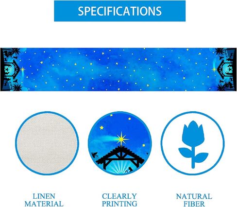 الكتان الأزرق عيد الميلاد مشهد المهد الجدول عداء ليلة المقدسة ديكور ميلاد يسوع عيد الميلاد الدينية مدير مشهد الزينة واللوازم 13x72 بوصة in Kuwait