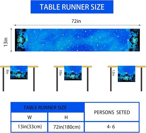 الكتان الأزرق عيد الميلاد مشهد المهد الجدول عداء ليلة المقدسة ديكور ميلاد يسوع عيد الميلاد الدينية مدير مشهد الزينة واللوازم 13x72 بوصة in Kuwait