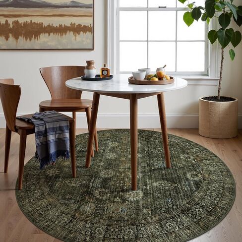 Green Washable Rugs 5x7 Living Room Rug Non Slip Rugs for Bedroom,Traditional Border Vintage Foldable Stain Resistant Low Pile Indoor Throw Carpet for Home Office Dining Table,Green/Grey in Saudi Arabia
