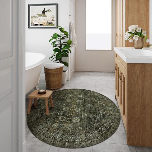 Green Washable Rugs 5x7 Living Room Rug Non Slip Rugs for Bedroom,Traditional Border Vintage Foldable Stain Resistant Low Pile Indoor Throw Carpet for Home Office Dining Table,Green/Grey in Saudi Arabia