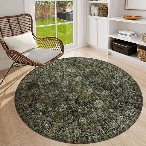 Green Washable Rugs 5x7 Living Room Rug Non Slip Rugs for Bedroom,Traditional Border Vintage Foldable Stain Resistant Low Pile Indoor Throw Carpet for Home Office Dining Table,Green/Grey in Saudi Arabia