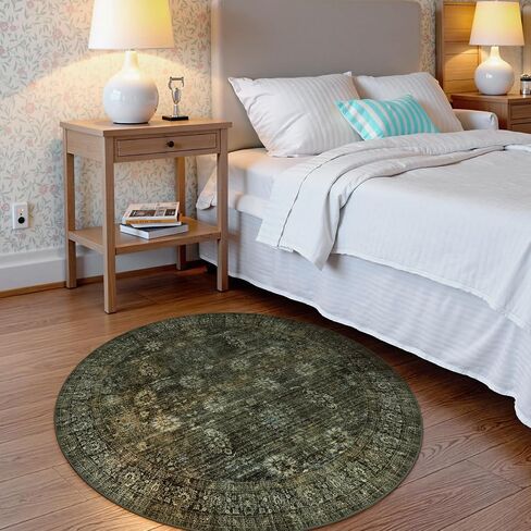 Green Washable Rugs 5x7 Living Room Rug Non Slip Rugs for Bedroom,Traditional Border Vintage Foldable Stain Resistant Low Pile Indoor Throw Carpet for Home Office Dining Table,Green/Grey in Saudi Arabia