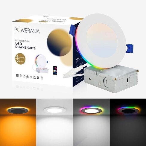 6 Pack 6 Inch Smart LED Recessed Lighting with RGB Back Light, 12W 1200LM Smart LED Recessed Lights with Junction Box, 2700K-6000K Color Changing Work with Alexa/Google Assistant/Siri, Hub INCL in Saudi Arabia
