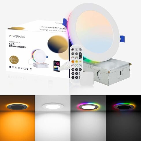 6 Pack 6 Inch Smart LED Recessed Lighting with RGB Back Light, 12W 1200LM Smart LED Recessed Lights with Junction Box, 2700K-6000K Color Changing Work with Alexa/Google Assistant/Siri, Hub INCL in Saudi Arabia