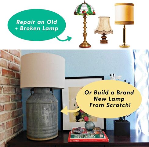 DIY Lamp Wiring Kit, Antique Brass Socket & 12FT Brown Cord (1 Pack), For Making & Fixing Table or Floor Lamps, Repair & Rewire Vintage Lighting Fixtures, Complete Hardware Set in Saudi Arabia