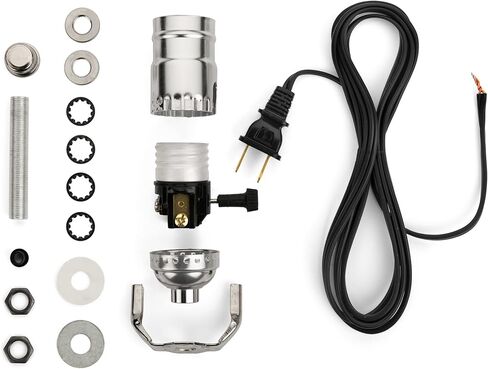 DIY Lamp Wiring Kit, Antique Brass Socket & 12FT Brown Cord (1 Pack), For Making & Fixing Table or Floor Lamps, Repair & Rewire Vintage Lighting Fixtures, Complete Hardware Set in Saudi Arabia