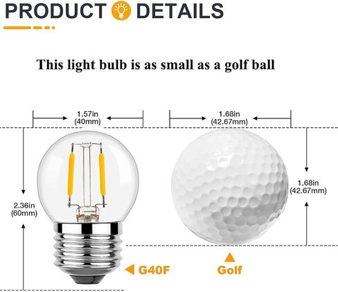 G40 E26 1W Low Wattage LED Vintage Bulbs Small Globe Nightlight 10 Watt Edison Style Bulb, 2700K Warm White Non Dimmable 6Pack in Saudi Arabia