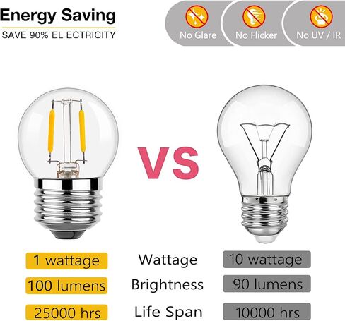 G40 E26 1W Low Wattage LED Vintage Bulbs Small Globe Nightlight 10 Watt Edison Style Bulb, 2700K Warm White Non Dimmable 6Pack in Saudi Arabia