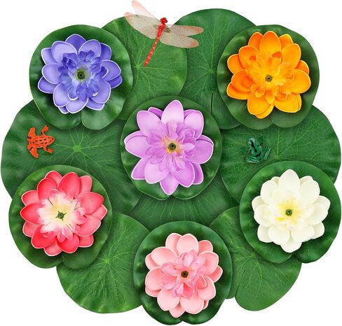 16 Pcs Artificial Floating Lotus Flower, Artificial Pond Plants Fake Lily Pads Small Fake Lily Pads for Pond Artificial Floating Foam Lotus Flowers for Wedding Floating Pool Pond Decoration in Saudi Arabia