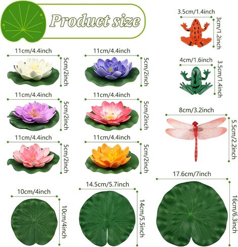 16 Pcs Artificial Floating Lotus Flower, Artificial Pond Plants Fake Lily Pads Small Fake Lily Pads for Pond Artificial Floating Foam Lotus Flowers for Wedding Floating Pool Pond Decoration in Saudi Arabia