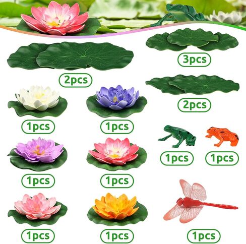 16 Pcs Artificial Floating Lotus Flower, Artificial Pond Plants Fake Lily Pads Small Fake Lily Pads for Pond Artificial Floating Foam Lotus Flowers for Wedding Floating Pool Pond Decoration in Saudi Arabia