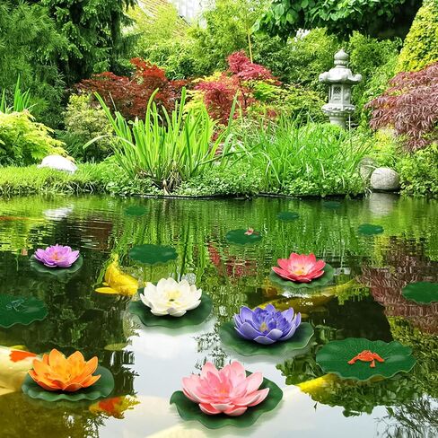 16 Pcs Artificial Floating Lotus Flower, Artificial Pond Plants Fake Lily Pads Small Fake Lily Pads for Pond Artificial Floating Foam Lotus Flowers for Wedding Floating Pool Pond Decoration in Saudi Arabia