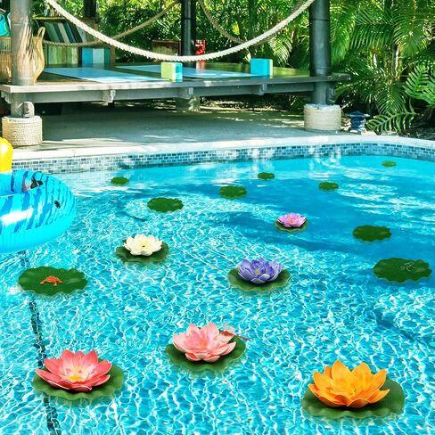 16 Pcs Artificial Floating Lotus Flower, Artificial Pond Plants Fake Lily Pads Small Fake Lily Pads for Pond Artificial Floating Foam Lotus Flowers for Wedding Floating Pool Pond Decoration in Saudi Arabia