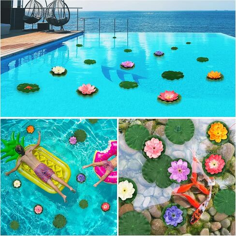 16 Pcs Artificial Floating Lotus Flower, Artificial Pond Plants Fake Lily Pads Small Fake Lily Pads for Pond Artificial Floating Foam Lotus Flowers for Wedding Floating Pool Pond Decoration in Saudi Arabia