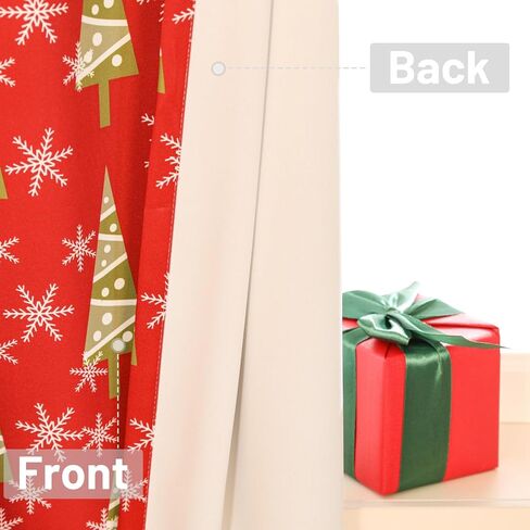 Xmas Curtain Set of 2 Snowflake Pine Print Curtains Semi Blackout Grommets Top Machine Wash 52" W x 84" L Red in Kuwait