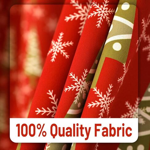 Xmas Curtain Set of 2 Snowflake Pine Print Curtains Semi Blackout Grommets Top Machine Wash 52" W x 84" L Red in Kuwait