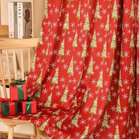 Xmas Curtain Set of 2 Snowflake Pine Print Curtains Semi Blackout Grommets Top Machine Wash 52" W x 84" L Red in Kuwait
