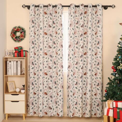 Xmas Curtain Set of 2 Snowflake Pine Print Curtains Semi Blackout Grommets Top Machine Wash 52" W x 84" L Red in Kuwait