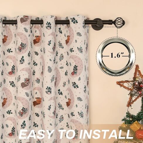 Xmas Curtain Set of 2 Snowflake Pine Print Curtains Semi Blackout Grommets Top Machine Wash 52" W x 84" L Red in Kuwait