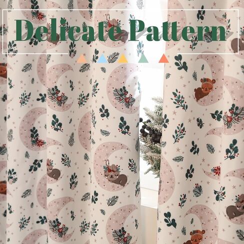 Xmas Curtain Set of 2 Snowflake Pine Print Curtains Semi Blackout Grommets Top Machine Wash 52" W x 84" L Red in Kuwait