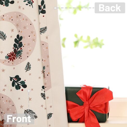 Xmas Curtain Set of 2 Snowflake Pine Print Curtains Semi Blackout Grommets Top Machine Wash 52" W x 84" L Red in Kuwait