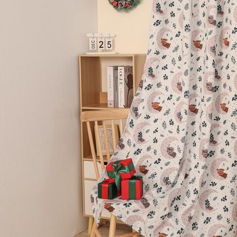 Xmas Curtain Set of 2 Snowflake Pine Print Curtains Semi Blackout Grommets Top Machine Wash 52" W x 84" L Red in Kuwait