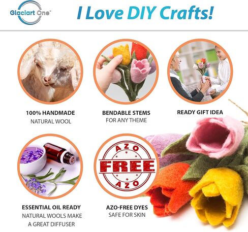 Glaciart One Felt Flowers Artificial Bouquet - 12 pcs|Reusable, Washable and Essential Oil Ready Multi Color Artificial Flowers w/Bendable Wire Stem |Great as Gift and Home or Event Decorations in Kuwait