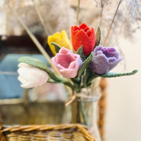 Glaciart One Felt Flowers Artificial Bouquet - 12 pcs|Reusable, Washable and Essential Oil Ready Multi Color Artificial Flowers w/Bendable Wire Stem |Great as Gift and Home or Event Decorations in Kuwait