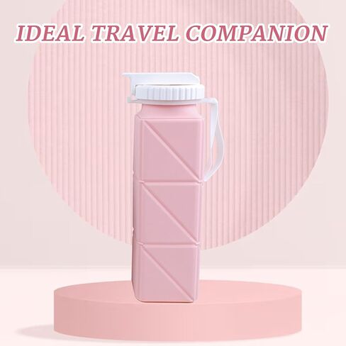 EOBTAIN Pink Travel Collapsible Water Bottle with Straw 20oz BPA Free Portable Silicone Foldable Water Bottles Cups,Lightweight Durable Sports Water Bottles for Hiking,Camping,Gym in Saudi Arabia