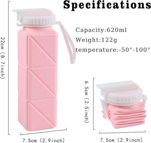 EOBTAIN Pink Travel Collapsible Water Bottle with Straw 20oz BPA Free Portable Silicone Foldable Water Bottles Cups,Lightweight Durable Sports Water Bottles for Hiking,Camping,Gym in Saudi Arabia