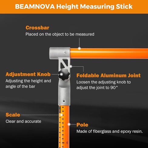 BEAMNOVA 15ft Height Stick for Trucks Semi Trucks with Rubber Boot Bridge Measuring Pole Load Car Hauler Vehicle Trucker Trailer Adjustable Heavy Duty Tall with Level Height Measurement Tool in Saudi Arabia