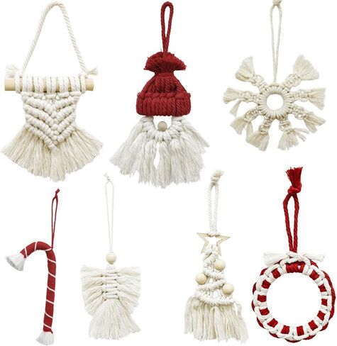 7 قطع من زخارف شجرة عيد الميلاد من OurWarm، طقم مكرامية معلقة لتزيين شجرة عيد الميلاد، رقاقات الثلج سانتا كلوز حلوى قصب مكرامية ديكور بوهو لعيد الميلاد لتزيين شجرة عيد الميلاد in Kuwait