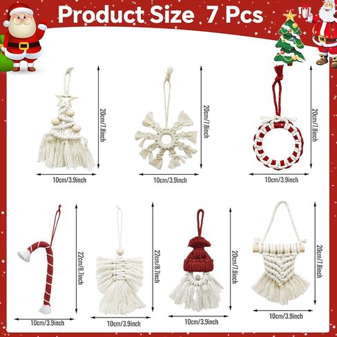 7 قطع من زخارف شجرة عيد الميلاد من OurWarm، طقم مكرامية معلقة لتزيين شجرة عيد الميلاد، رقاقات الثلج سانتا كلوز حلوى قصب مكرامية ديكور بوهو لعيد الميلاد لتزيين شجرة عيد الميلاد in Kuwait