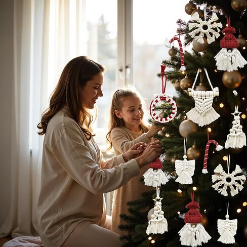 7 قطع من زخارف شجرة عيد الميلاد من OurWarm، طقم مكرامية معلقة لتزيين شجرة عيد الميلاد، رقاقات الثلج سانتا كلوز حلوى قصب مكرامية ديكور بوهو لعيد الميلاد لتزيين شجرة عيد الميلاد in Kuwait