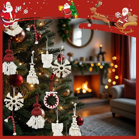 7 قطع من زخارف شجرة عيد الميلاد من OurWarm، طقم مكرامية معلقة لتزيين شجرة عيد الميلاد، رقاقات الثلج سانتا كلوز حلوى قصب مكرامية ديكور بوهو لعيد الميلاد لتزيين شجرة عيد الميلاد in Kuwait