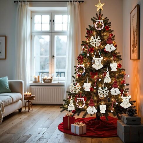 7 قطع من زخارف شجرة عيد الميلاد من OurWarm، طقم مكرامية معلقة لتزيين شجرة عيد الميلاد، رقاقات الثلج سانتا كلوز حلوى قصب مكرامية ديكور بوهو لعيد الميلاد لتزيين شجرة عيد الميلاد in Kuwait