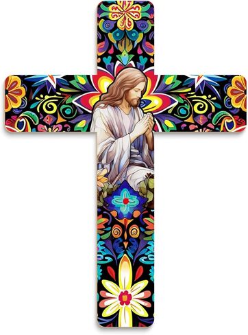 Putuo Decor Floral Cross Wall Decor Painted Decorative Wooden Inspirational Cross Spanish Style Wall Cross Decor Mexican Art Wall Decor Crucifix for Home Room Church Decoration in Saudi Arabia
