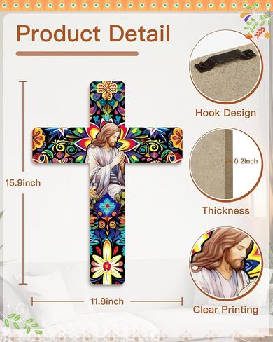 Putuo Decor Floral Cross Wall Decor Painted Decorative Wooden Inspirational Cross Spanish Style Wall Cross Decor Mexican Art Wall Decor Crucifix for Home Room Church Decoration in Saudi Arabia
