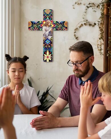 Putuo Decor Floral Cross Wall Decor Painted Decorative Wooden Inspirational Cross Spanish Style Wall Cross Decor Mexican Art Wall Decor Crucifix for Home Room Church Decoration in Saudi Arabia