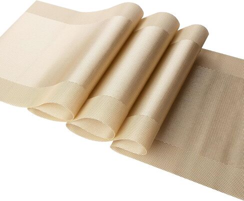 Vagasi Gold Table Runner 12 x 71 Inch Heat Resistant Washable Rectangle PVC Bamboo-Like Woven Vinyl Table Decoration for Dining Office Kitchen in Saudi Arabia