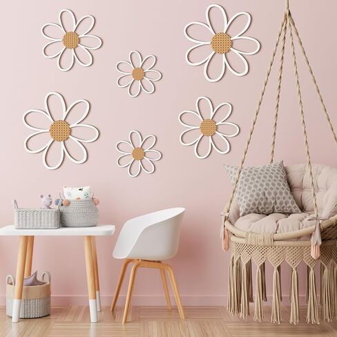 Thyle 6 Pcs Daisy Wall Decor Wooden Daisy Wall Art Flowers Wall Signs Hanging Plaque for Home Nursery Bedroom Farmhouse Bathroom Decorations Housewarming Gifts (Pastel Color) in Saudi Arabia