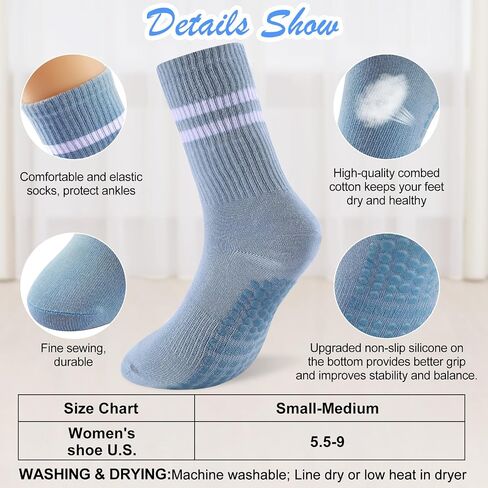 8 Pairs Pilates Socks with Grips for Women Yoga Athletic Socks Pilates Grip Socks Long Gym Athletic Socks in Saudi Arabia
