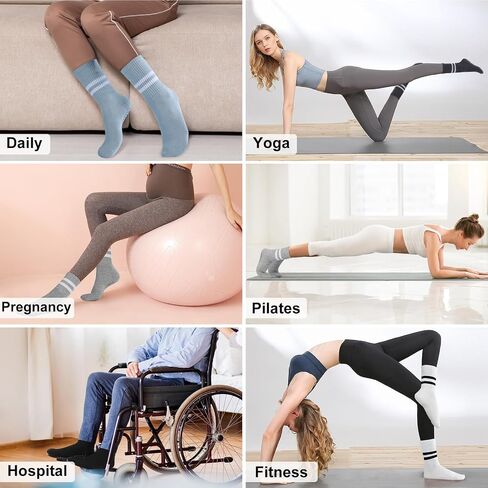 8 Pairs Pilates Socks with Grips for Women Yoga Athletic Socks Pilates Grip Socks Long Gym Athletic Socks in Saudi Arabia
