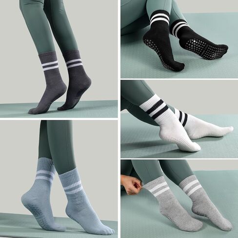 8 Pairs Pilates Socks with Grips for Women Yoga Athletic Socks Pilates Grip Socks Long Gym Athletic Socks in Saudi Arabia
