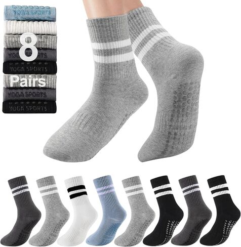 8 Pairs Pilates Socks with Grips for Women Yoga Athletic Socks Pilates Grip Socks Long Gym Athletic Socks in Saudi Arabia