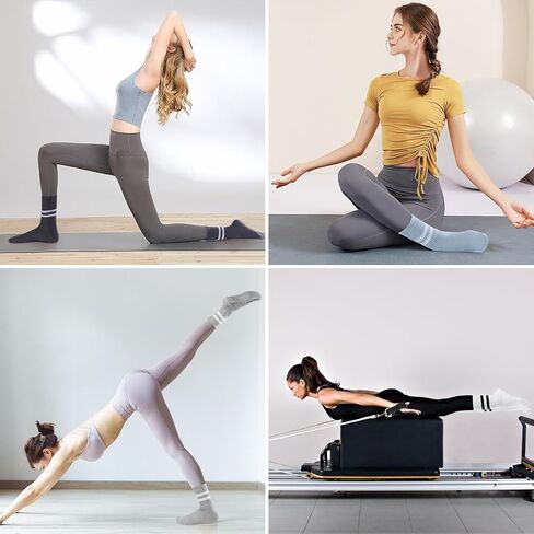 8 Pairs Pilates Socks with Grips for Women Yoga Athletic Socks Pilates Grip Socks Long Gym Athletic Socks in Saudi Arabia