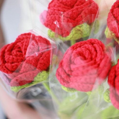 JOONOR 6PCS Hand-Woven Roses,Knitting Crochet Flower Bouquet,Crochet Handmade Red Rose Artificial Flowers,Wedding Decor Suitable for Anniversaries Celebrations Birthday Gift.Red in Saudi Arabia